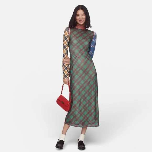 Celia B Anthropologie Multicolor Plaid Sheer Midi Dress - Picture 1 of 7